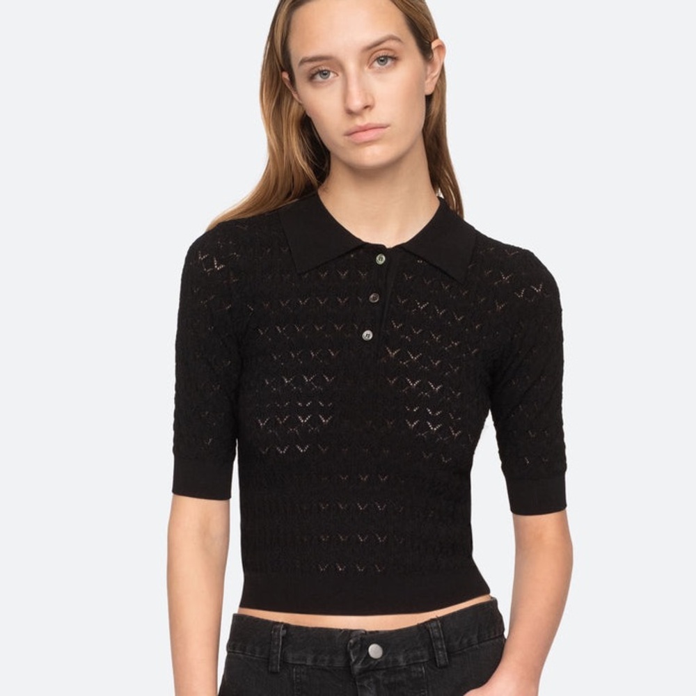 Sea New York Black Short-Sleeve Knit Rue Polo Sweater